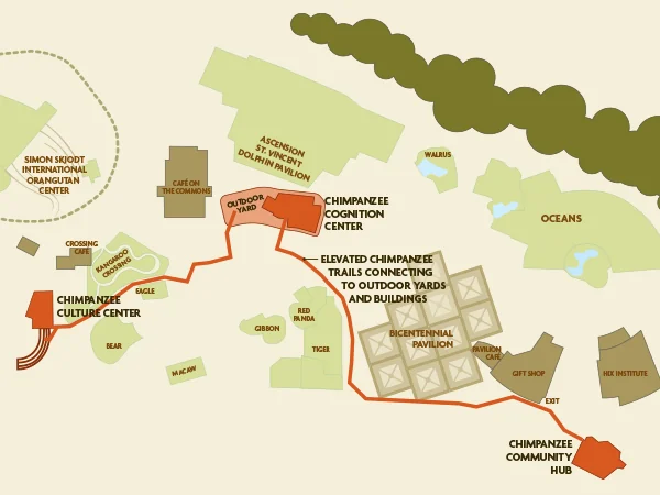 Map of International Chimpanzee Complex exhibit and trails