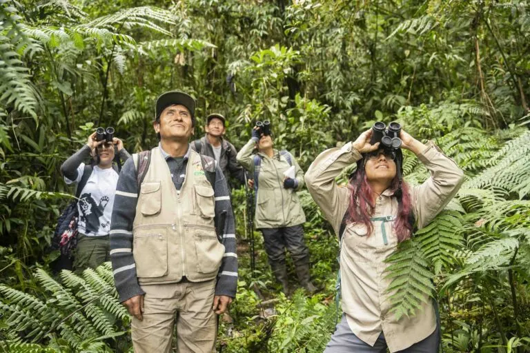 fanny cornejo in forest with binoculars