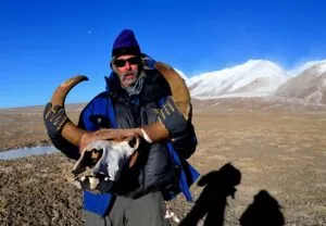 Joel Berger holding large animal skull