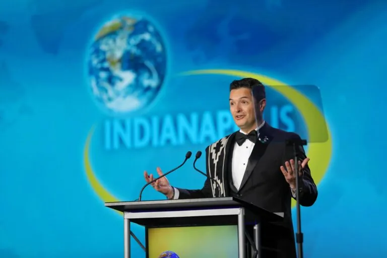 Popi at podium at the Indianapolis Prize Gala 2023
