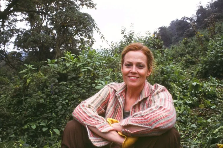 Sigourney Weaver in front of forest