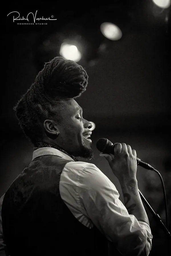 jazz singer with microphone singing