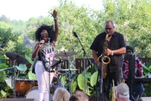 Jazz singer and saxophone player on stage