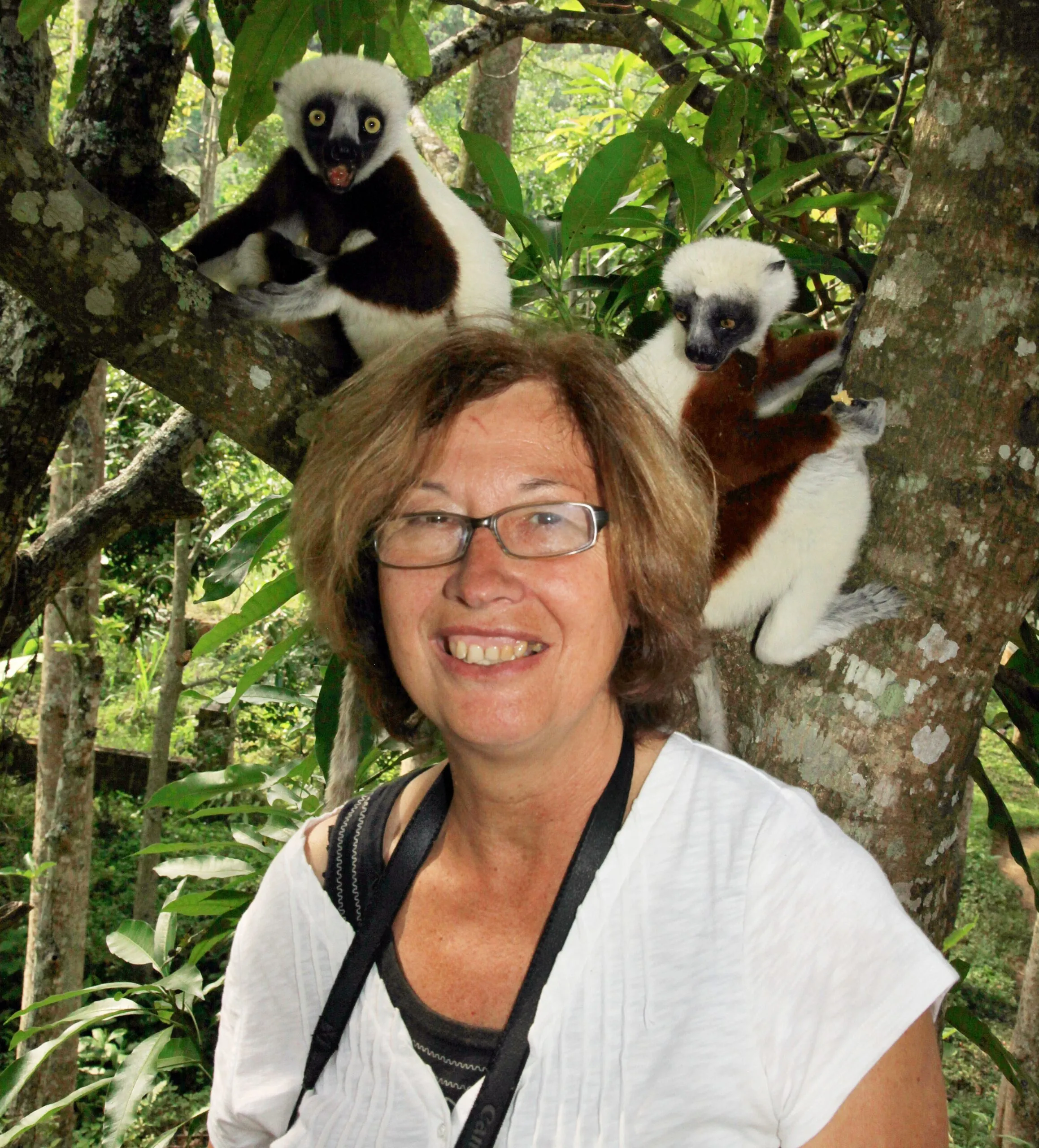patricia wright with lemurs in background