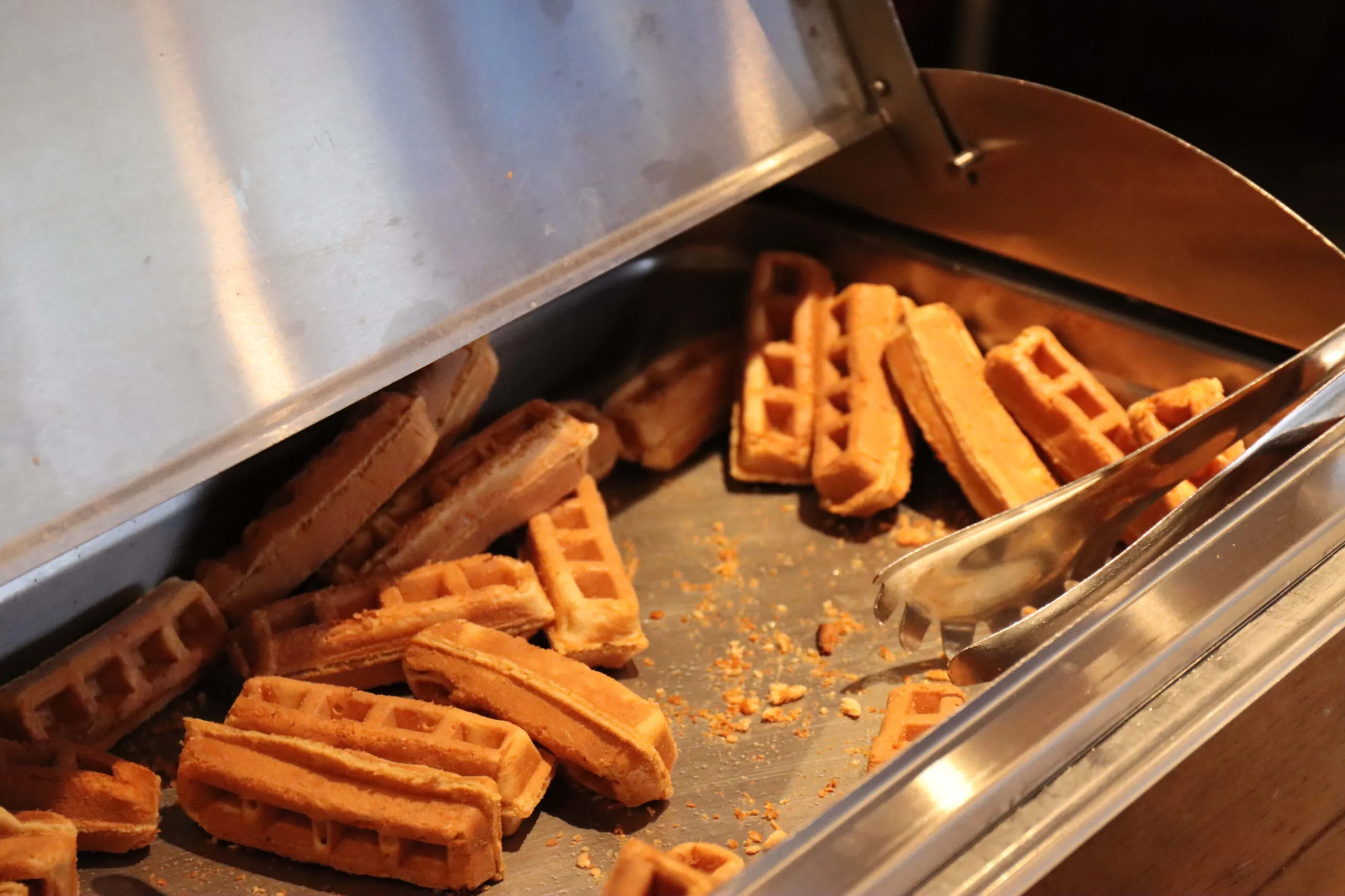 waffles in warming tray