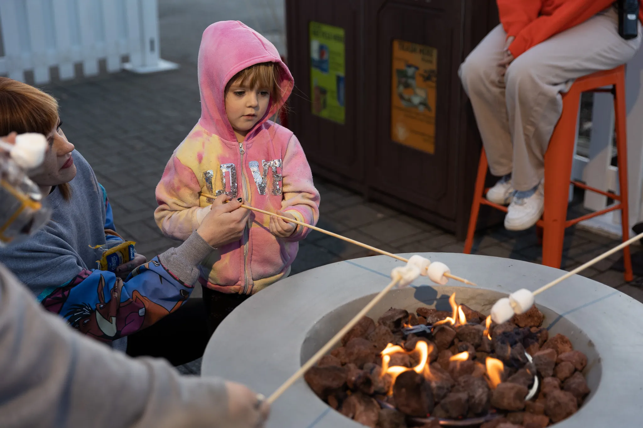 kids roasting marshmallows over fire pit