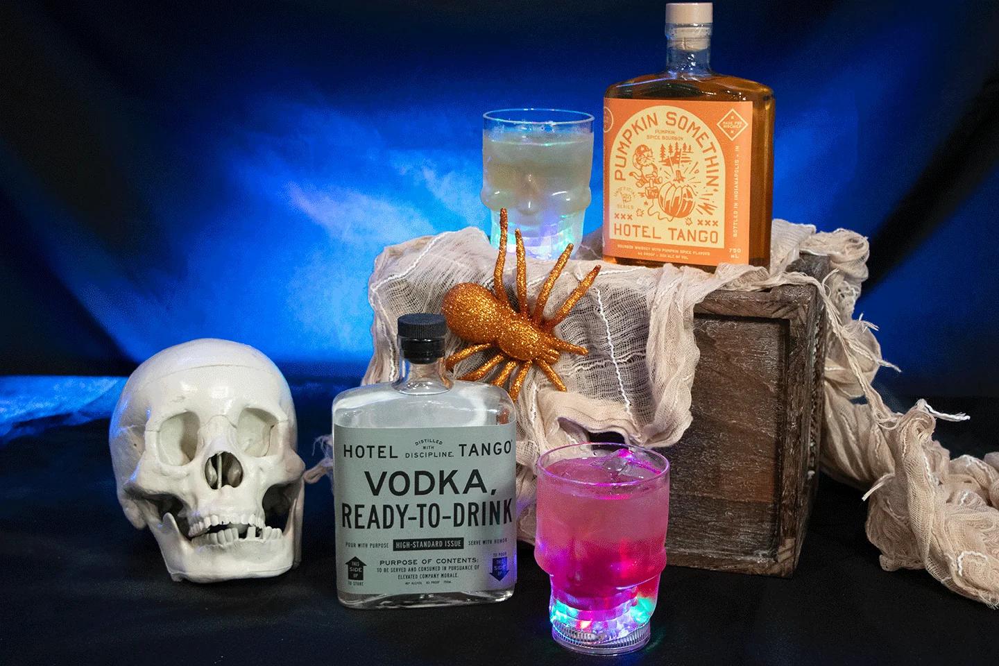 hallowen cocktails in skull cups