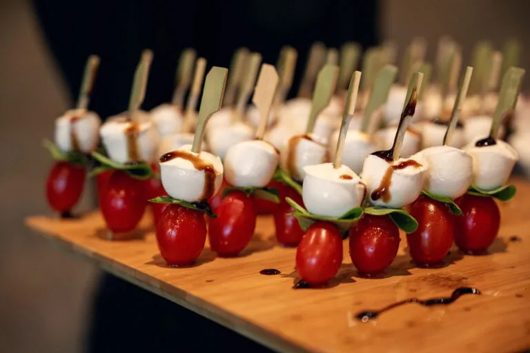 tomato and mozarella bits on skewers