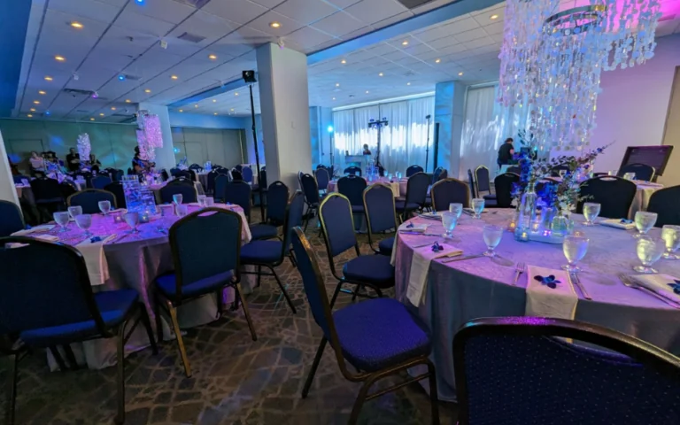 banquet room set for formal event