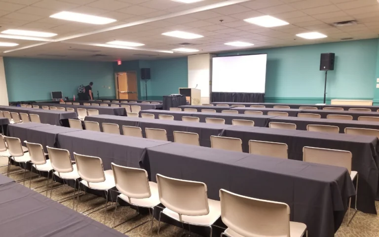 rental venue setup with classroom style seating