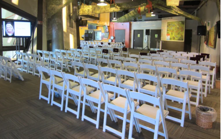 orangutan center setup with chairs for a ceremony