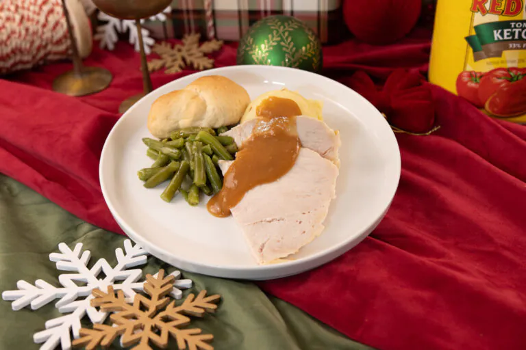 turkey dinner with holiday decor